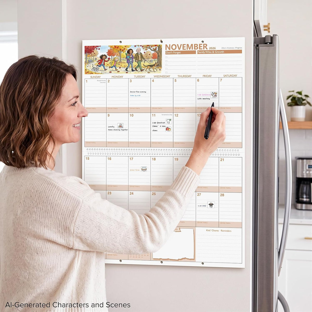 Family Calendar 2027 with 600 Stickers & Pocket, 14.6"x19.7"