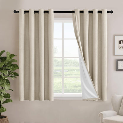 H.VERSAILTEX Linen Blackout Curtains 108 Inch Long 100% Blackout Heavy-Duty Draperies for Living Room Bedroom Thermal Insulated Textured Window Treatment Anti Rust Grommet, 2 Panels, Bright White