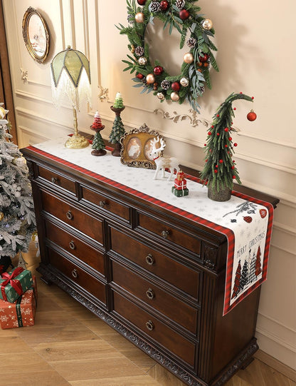 Set of 2 Christmas Table Runner, TOYPOPOR 2Pcs Buffalo Linen Christmas Trees Dining Table Runner for Xmas Holiday Seasonal Winter Decoration Indoor Outdoor Party Wedding - 72Inches