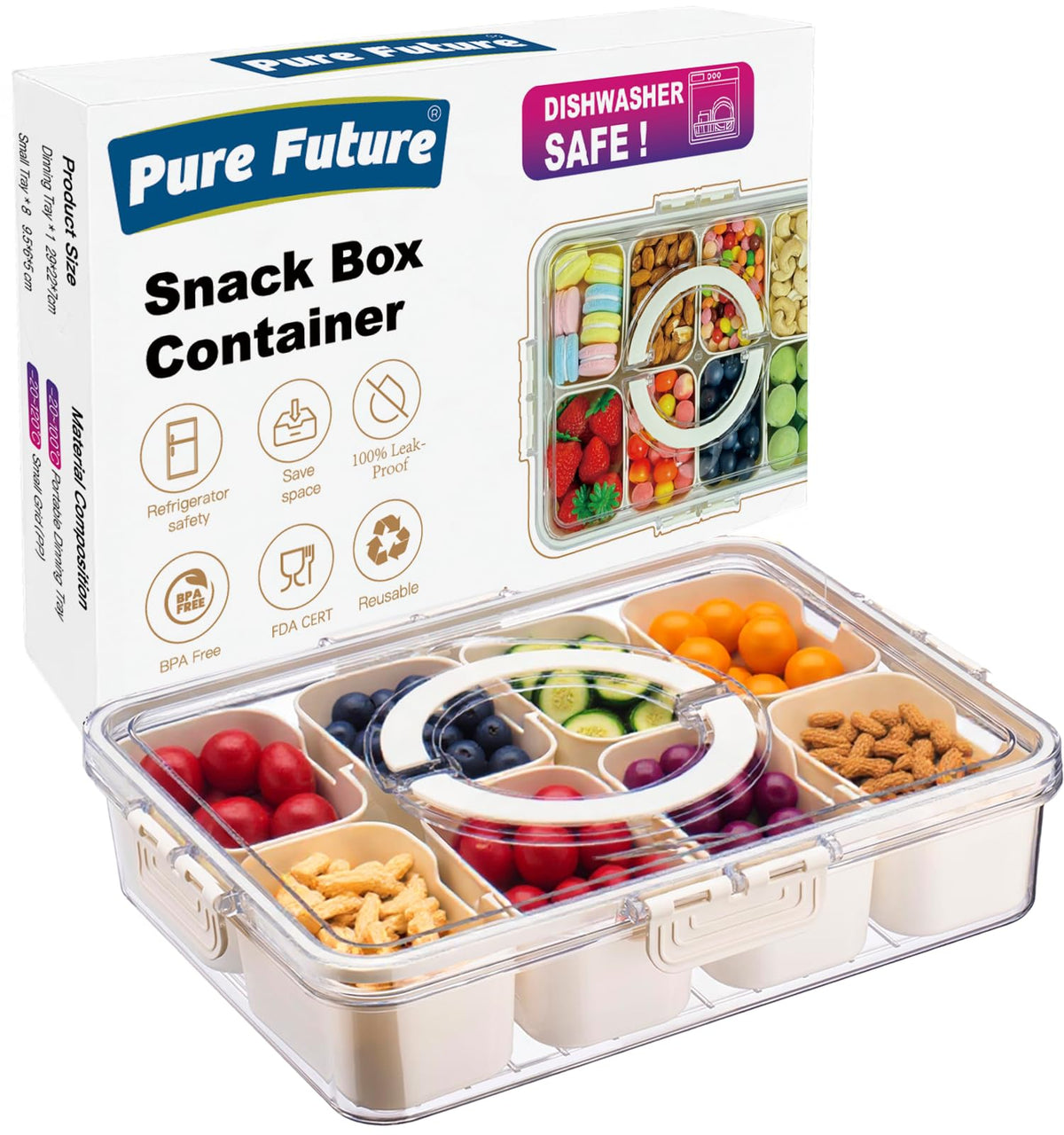 Pure Future 20-Pack Reusable Double Compartment Snack Containers with Lids