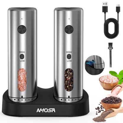 Electric Salt and Pepper Grinder Set, Battery Display & Storage Base, Black