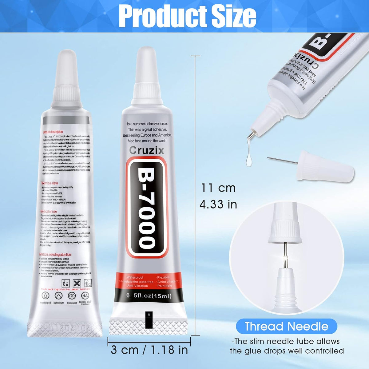 B-7000 Glue, Multipurpose Craft Glue Industrial Strength Adhesive Clear Semi Fluid for Bonding Phone Screen Tablet Jewelry Rhinestones DIY Electronic Components Repair Glass Metal (4x15 ml/0.5 oz)