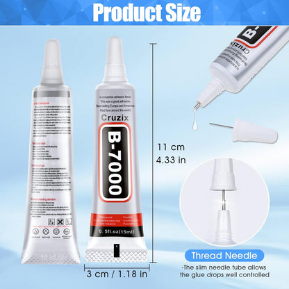 B-7000 Glue, Multipurpose Craft Glue Industrial Strength Adhesive Clear Semi Fluid for Bonding Phone Screen Tablet Jewelry Rhinestones DIY Electronic Components Repair Glass Metal (4x15 ml/0.5 oz)