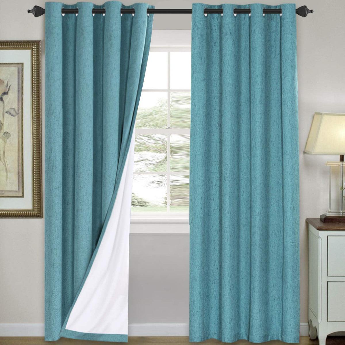 H.VERSAILTEX Linen Blackout Curtains 108 Inch Long 100% Blackout Heavy-Duty Draperies for Living Room Bedroom Thermal Insulated Textured Window Treatment Anti Rust Grommet, 2 Panels, Bright White