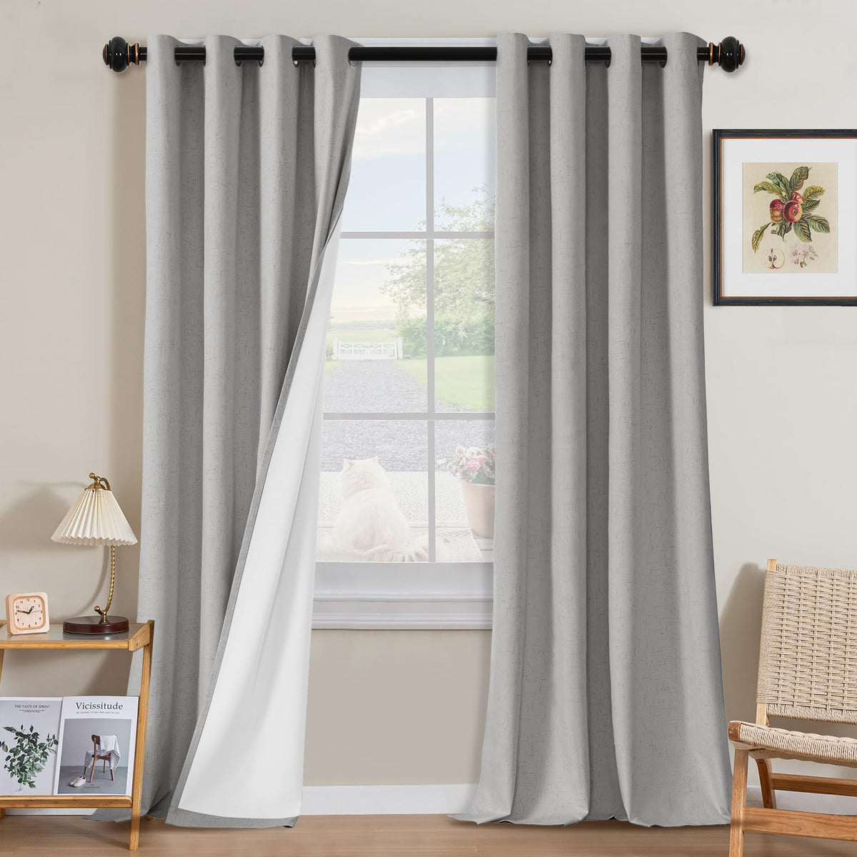 H.VERSAILTEX Linen Blackout Curtains 108 Inch Long 100% Blackout Heavy-Duty Draperies for Living Room Bedroom Thermal Insulated Textured Window Treatment Anti Rust Grommet, 2 Panels, Bright White
