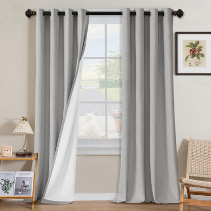 H.VERSAILTEX Linen Blackout Curtains 108 Inch Long 100% Blackout Heavy-Duty Draperies for Living Room Bedroom Thermal Insulated Textured Window Treatment Anti Rust Grommet, 2 Panels, Bright White