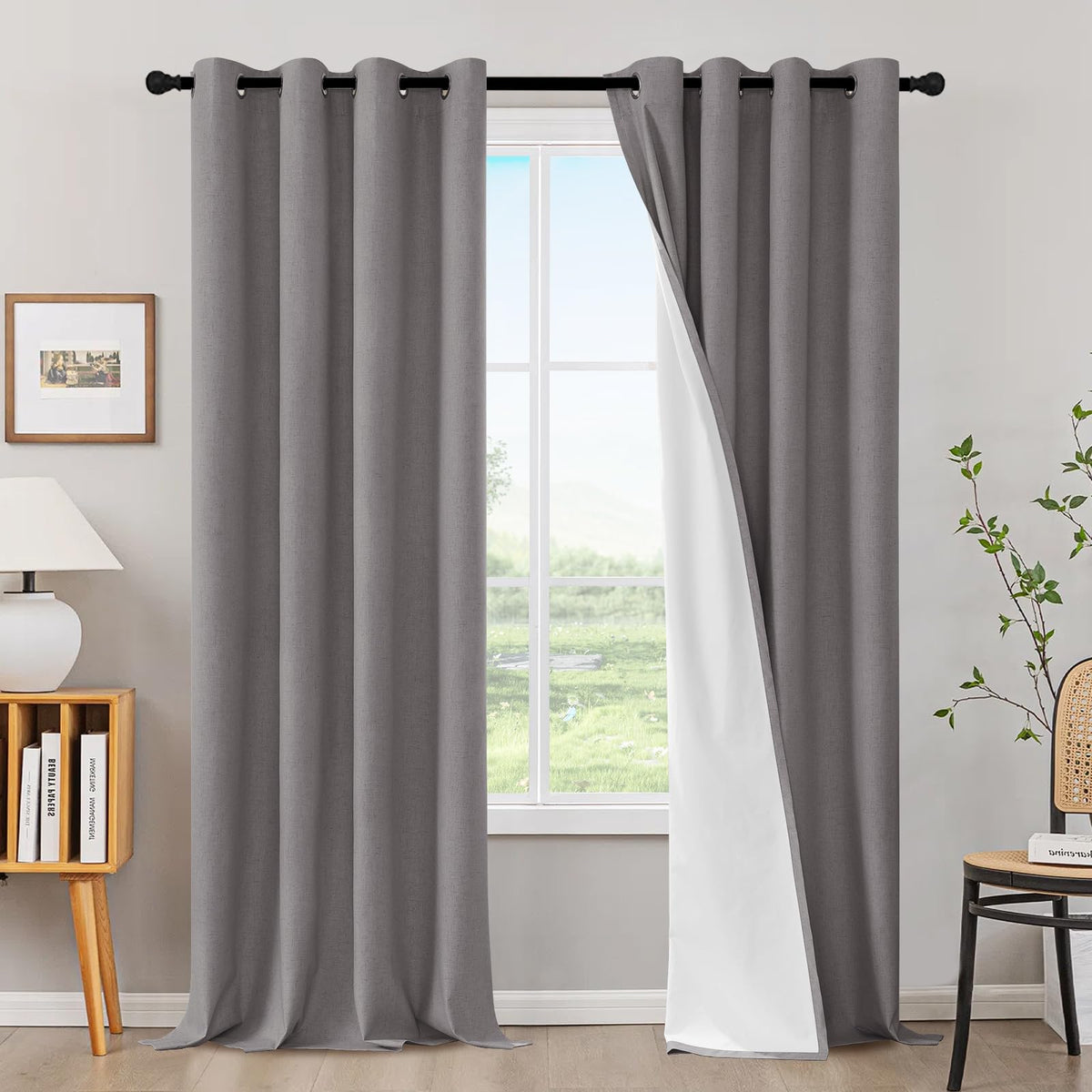 H.VERSAILTEX Linen Blackout Curtains 108 Inch Long 100% Blackout Heavy-Duty Draperies for Living Room Bedroom Thermal Insulated Textured Window Treatment Anti Rust Grommet, 2 Panels, Bright White