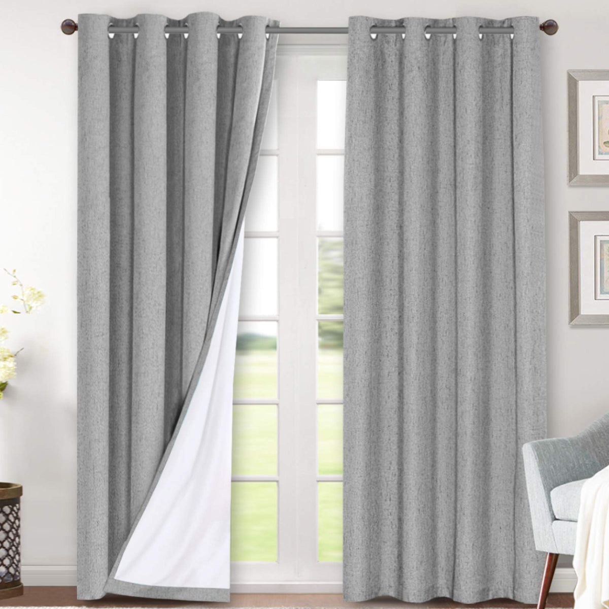 H.VERSAILTEX Linen Blackout Curtains 108 Inch Long 100% Blackout Heavy-Duty Draperies for Living Room Bedroom Thermal Insulated Textured Window Treatment Anti Rust Grommet, 2 Panels, Bright White