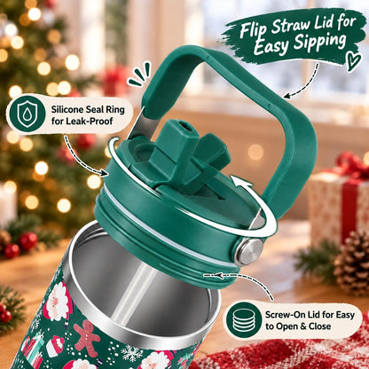 TaroKitc 30 oz Christmas Insulated Tumbler with Flip Straw and Top Handle