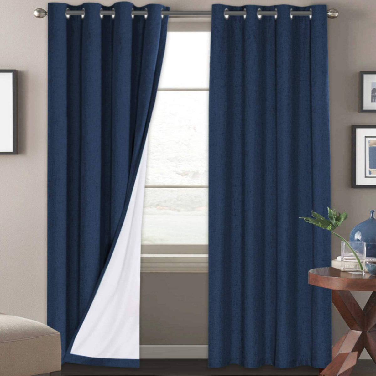 H.VERSAILTEX Linen Blackout Curtains 108 Inch Long 100% Blackout Heavy-Duty Draperies for Living Room Bedroom Thermal Insulated Textured Window Treatment Anti Rust Grommet, 2 Panels, Bright White