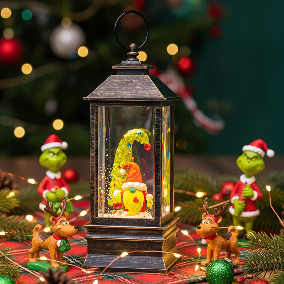 Christmas Snow Globe Lantern Water Glittering Cardinal with Music, USB Lined/Battery Operated Lighted Lantern for Christmas Festival Decoration Gifts