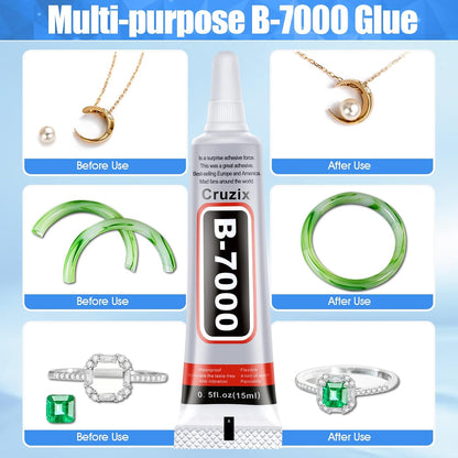 B-7000 Glue, Multipurpose Craft Glue Industrial Strength Adhesive Clear Semi Fluid for Bonding Phone Screen Tablet Jewelry Rhinestones DIY Electronic Components Repair Glass Metal (4x15 ml/0.5 oz)