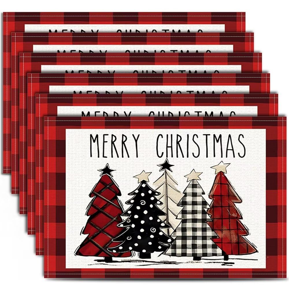 Set of 2 Christmas Table Runner, TOYPOPOR 2Pcs Buffalo Linen Christmas Trees Dining Table Runner for Xmas Holiday Seasonal Winter Decoration Indoor Outdoor Party Wedding - 72Inches
