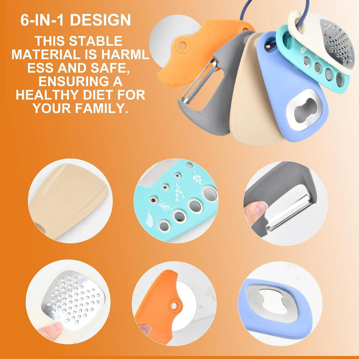 Kitchen Gadgets Set 6 Pieces, Stainless Multi Function Detachable