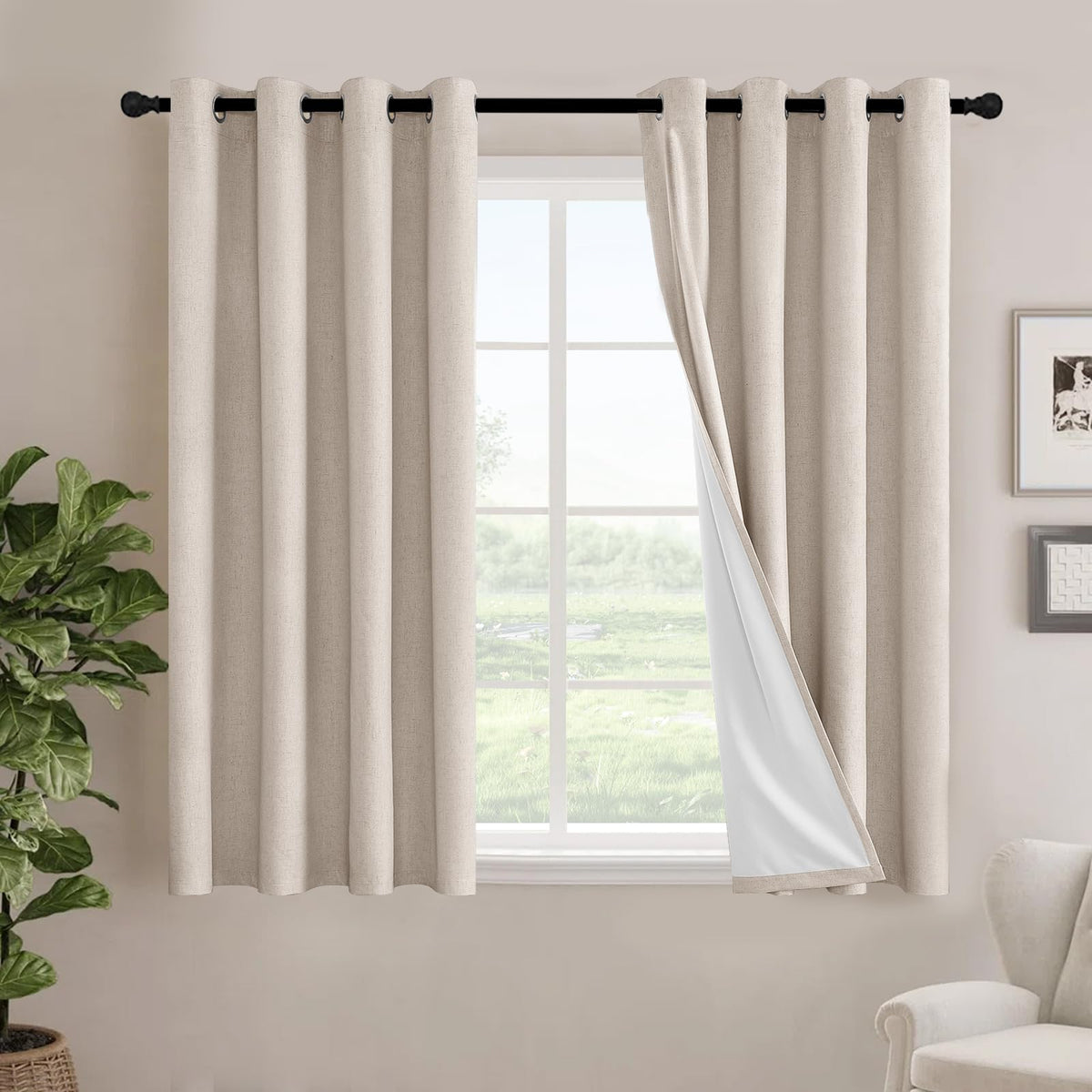 H.VERSAILTEX Linen Blackout Curtains 108 Inch Long 100% Blackout Heavy-Duty Draperies for Living Room Bedroom Thermal Insulated Textured Window Treatment Anti Rust Grommet, 2 Panels, Bright White