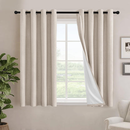 H.VERSAILTEX Linen Blackout Curtains 108 Inch Long 100% Blackout Heavy-Duty Draperies for Living Room Bedroom Thermal Insulated Textured Window Treatment Anti Rust Grommet, 2 Panels, Bright White