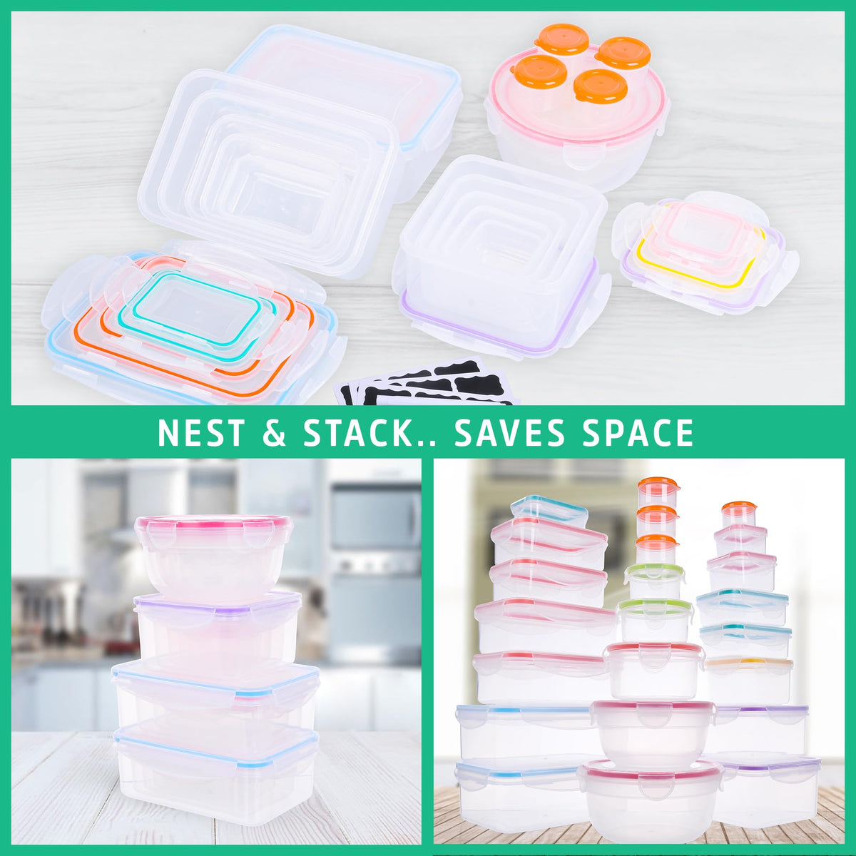 50 Pcs Large Food Storage Containers with Lids Airtight -85 OZ to Small Box