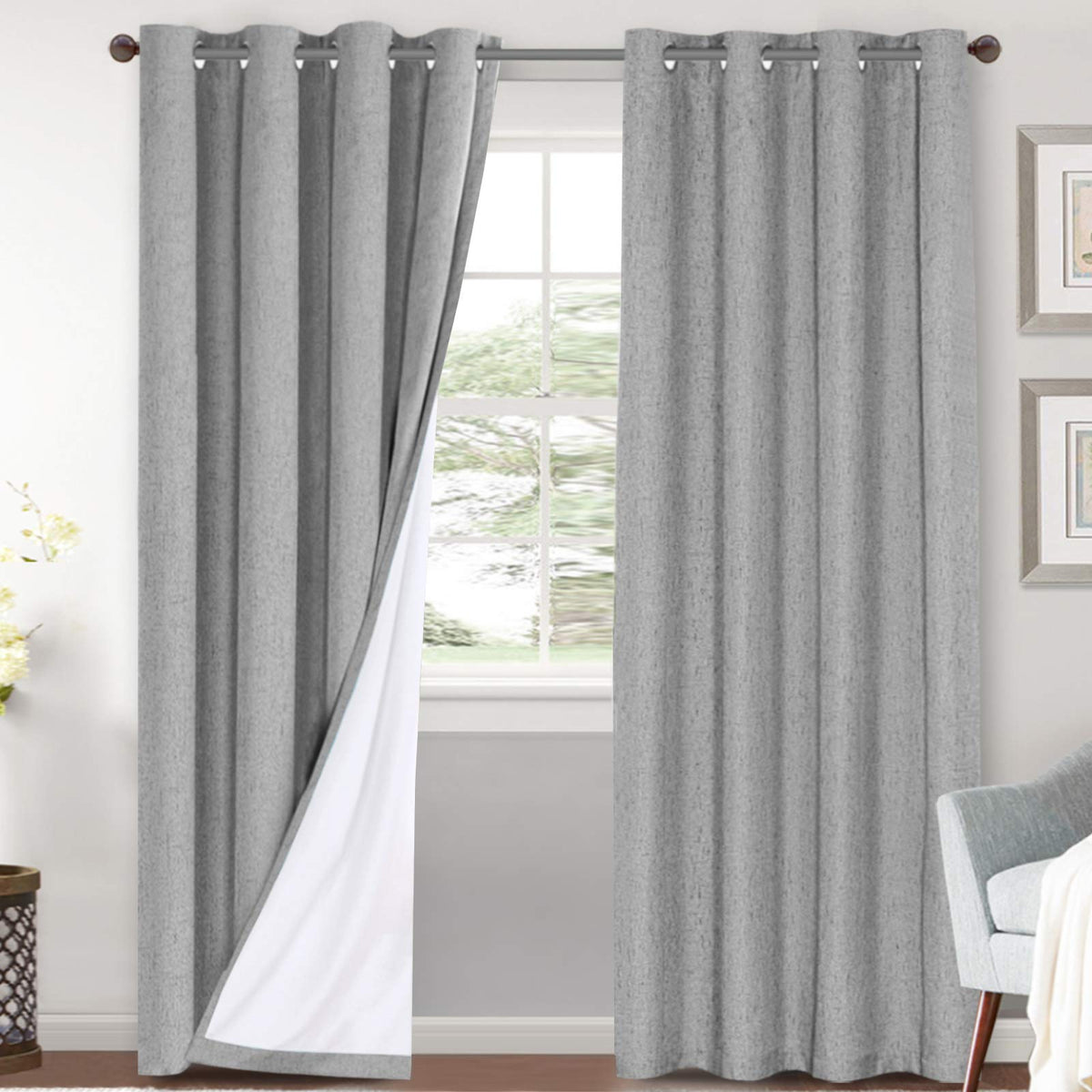 H.VERSAILTEX Linen Blackout Curtains 108 Inch Long 100% Blackout Heavy-Duty Draperies for Living Room Bedroom Thermal Insulated Textured Window Treatment Anti Rust Grommet, 2 Panels, Bright White