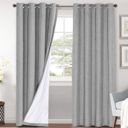 H.VERSAILTEX Linen Blackout Curtains 108 Inch Long 100% Blackout Heavy-Duty Draperies for Living Room Bedroom Thermal Insulated Textured Window Treatment Anti Rust Grommet, 2 Panels, Bright White