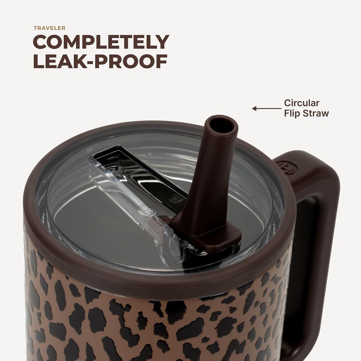 HydroJug Traveler 32oz, Insulated Water Bottle with Handle, Brown Leopard
