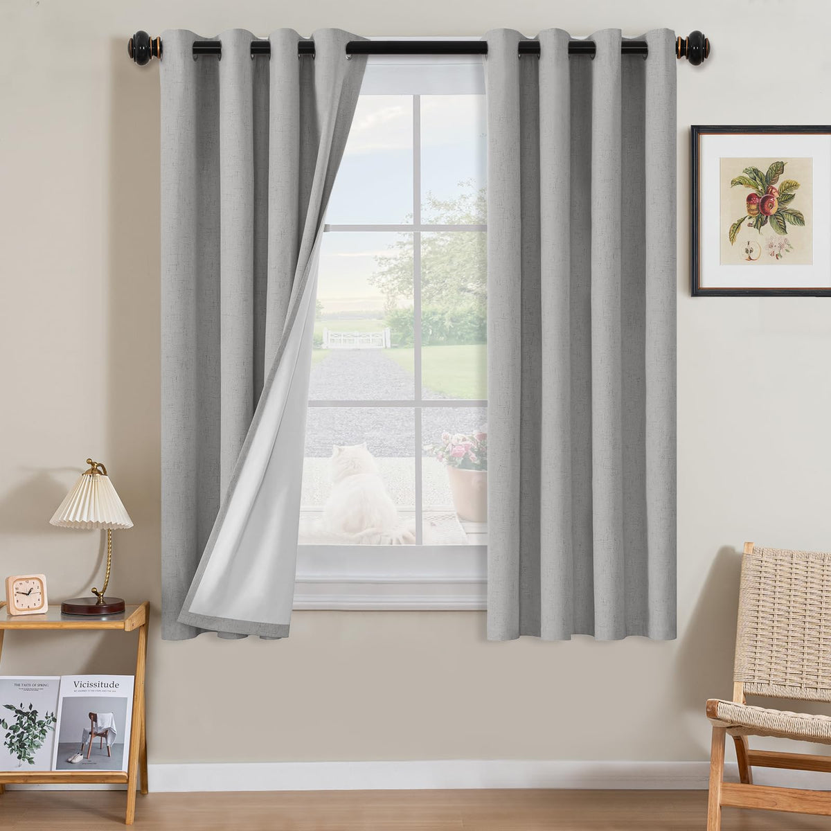 H.VERSAILTEX Linen Blackout Curtains 108 Inch Long 100% Blackout Heavy-Duty Draperies for Living Room Bedroom Thermal Insulated Textured Window Treatment Anti Rust Grommet, 2 Panels, Bright White
