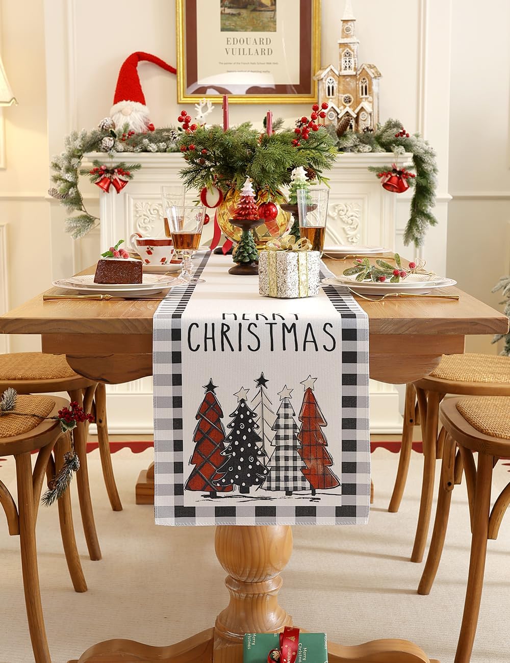 Set of 2 Christmas Table Runner, TOYPOPOR 2Pcs Buffalo Linen Christmas Trees Dining Table Runner for Xmas Holiday Seasonal Winter Decoration Indoor Outdoor Party Wedding - 72Inches