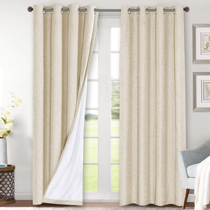 H.VERSAILTEX Linen Blackout Curtains 108 Inch Long 100% Blackout Heavy-Duty Draperies for Living Room Bedroom Thermal Insulated Textured Window Treatment Anti Rust Grommet, 2 Panels, Bright White