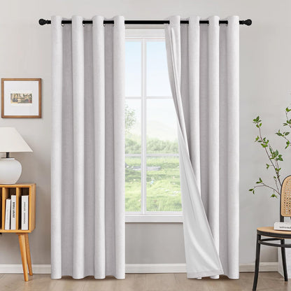 H.VERSAILTEX Linen Blackout Curtains 108 Inch Long 100% Blackout Heavy-Duty Draperies for Living Room Bedroom Thermal Insulated Textured Window Treatment Anti Rust Grommet, 2 Panels, Bright White