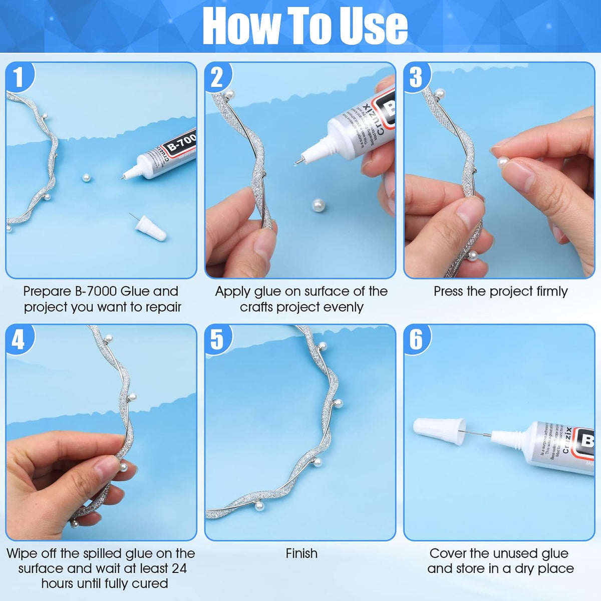 B-7000 Glue, Multipurpose Craft Glue Industrial Strength Adhesive Clear Semi Fluid for Bonding Phone Screen Tablet Jewelry Rhinestones DIY Electronic Components Repair Glass Metal (4x15 ml/0.5 oz)