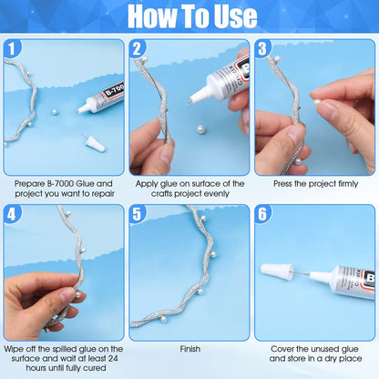 B-7000 Glue, Multipurpose Craft Glue Industrial Strength Adhesive Clear Semi Fluid for Bonding Phone Screen Tablet Jewelry Rhinestones DIY Electronic Components Repair Glass Metal (4x15 ml/0.5 oz)