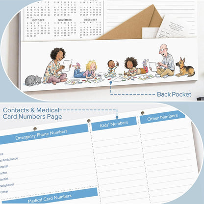 Family Calendar 2027 with 600 Stickers & Pocket, 14.6"x19.7"