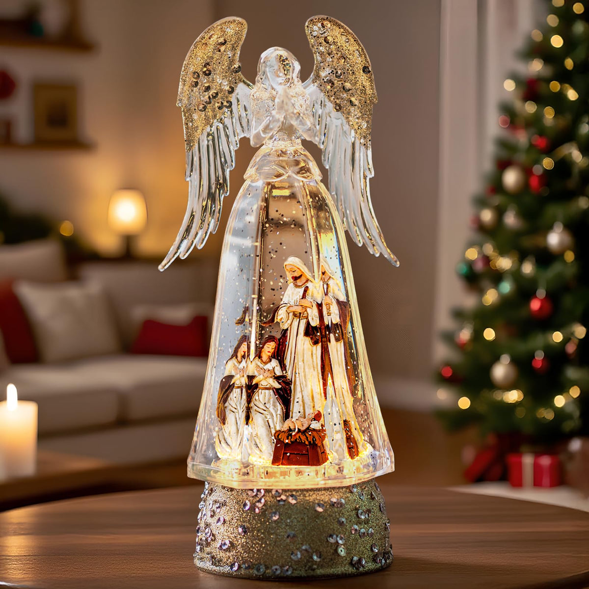 Christmas Snow Globe Lantern Water Glittering Cardinal with Music, USB Lined/Battery Operated Lighted Lantern for Christmas Festival Decoration Gifts