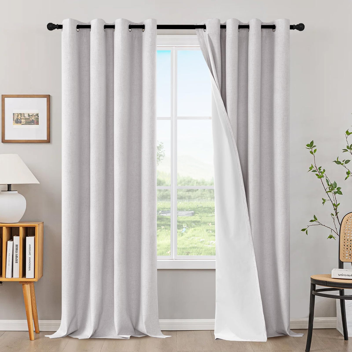 H.VERSAILTEX Linen Blackout Curtains 108 Inch Long 100% Blackout Heavy-Duty Draperies for Living Room Bedroom Thermal Insulated Textured Window Treatment Anti Rust Grommet, 2 Panels, Bright White