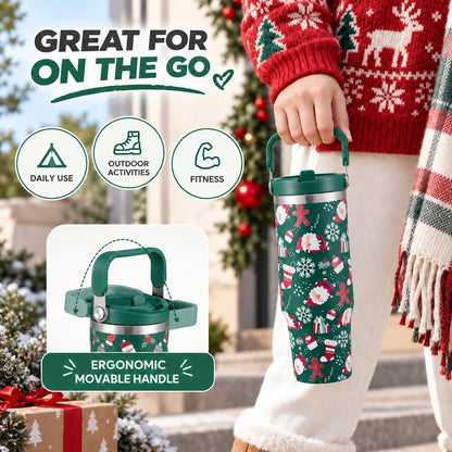 TaroKitc 30 oz Christmas Insulated Tumbler with Flip Straw and Top Handle