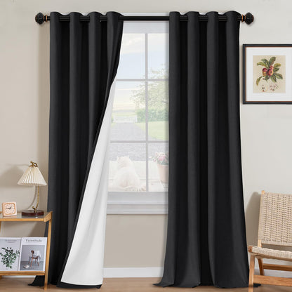 H.VERSAILTEX Linen Blackout Curtains 108 Inch Long 100% Blackout Heavy-Duty Draperies for Living Room Bedroom Thermal Insulated Textured Window Treatment Anti Rust Grommet, 2 Panels, Bright White