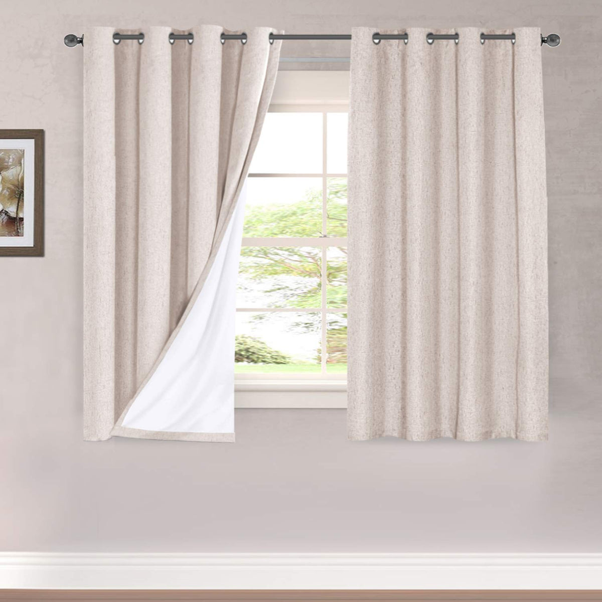 H.VERSAILTEX Linen Blackout Curtains 108 Inch Long 100% Blackout Heavy-Duty Draperies for Living Room Bedroom Thermal Insulated Textured Window Treatment Anti Rust Grommet, 2 Panels, Bright White