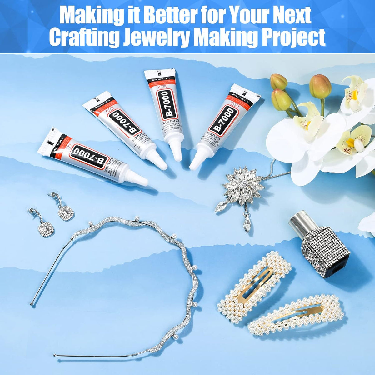 B-7000 Glue, Multipurpose Craft Glue Industrial Strength Adhesive Clear Semi Fluid for Bonding Phone Screen Tablet Jewelry Rhinestones DIY Electronic Components Repair Glass Metal (4x15 ml/0.5 oz)