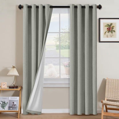 H.VERSAILTEX Linen Blackout Curtains 108 Inch Long 100% Blackout Heavy-Duty Draperies for Living Room Bedroom Thermal Insulated Textured Window Treatment Anti Rust Grommet, 2 Panels, Bright White