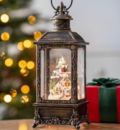 Christmas Snow Globe Lantern Water Glittering Cardinal with Music, USB Lined/Battery Operated Lighted Lantern for Christmas Festival Decoration Gifts
