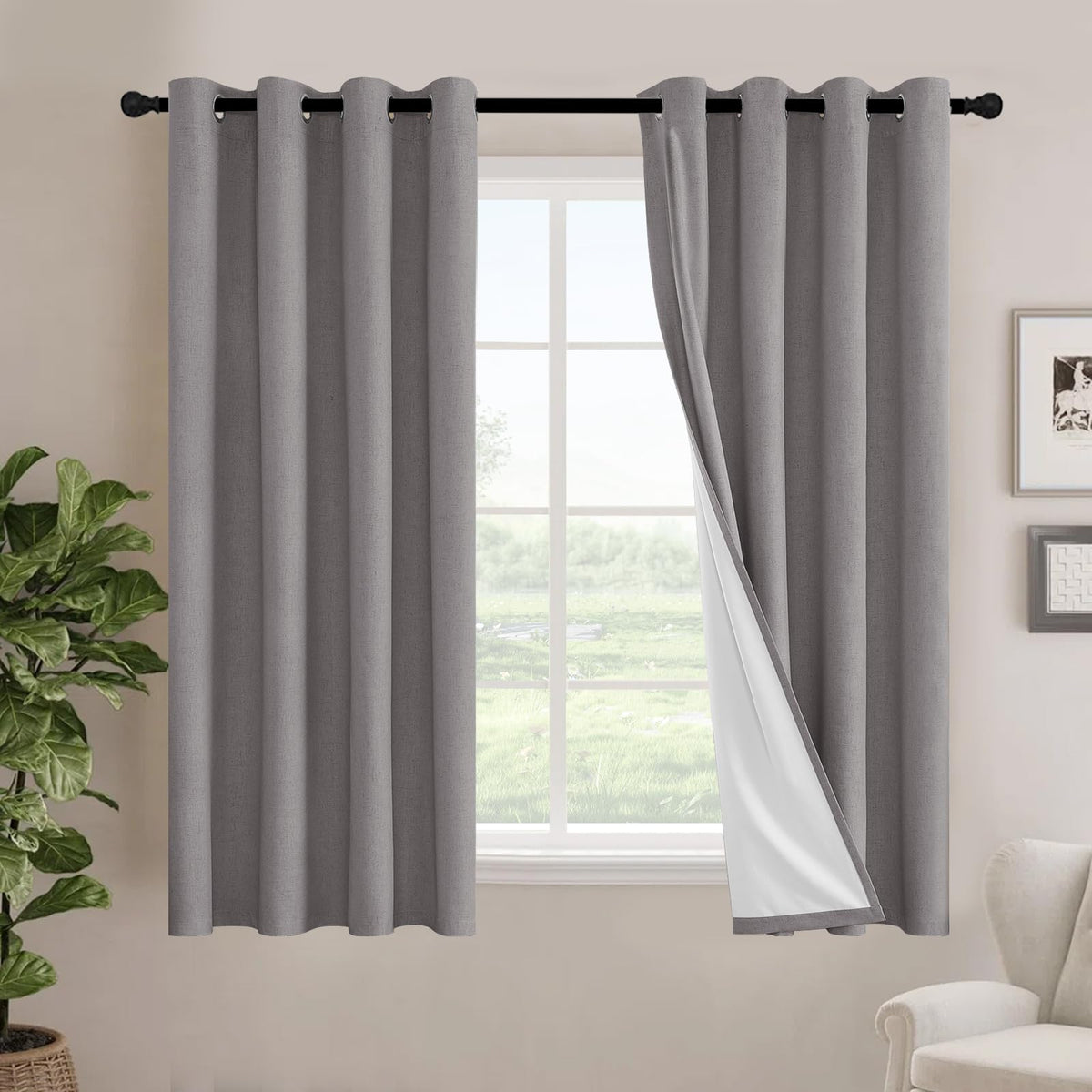 H.VERSAILTEX Linen Blackout Curtains 108 Inch Long 100% Blackout Heavy-Duty Draperies for Living Room Bedroom Thermal Insulated Textured Window Treatment Anti Rust Grommet, 2 Panels, Bright White
