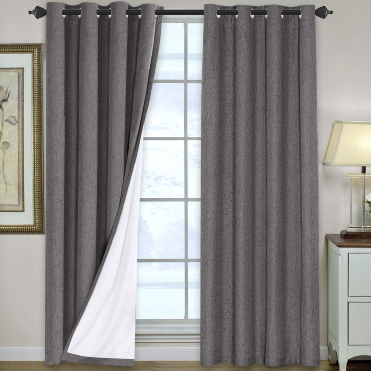 H.VERSAILTEX Linen Blackout Curtains 108 Inch Long 100% Blackout Heavy-Duty Draperies for Living Room Bedroom Thermal Insulated Textured Window Treatment Anti Rust Grommet, 2 Panels, Bright White