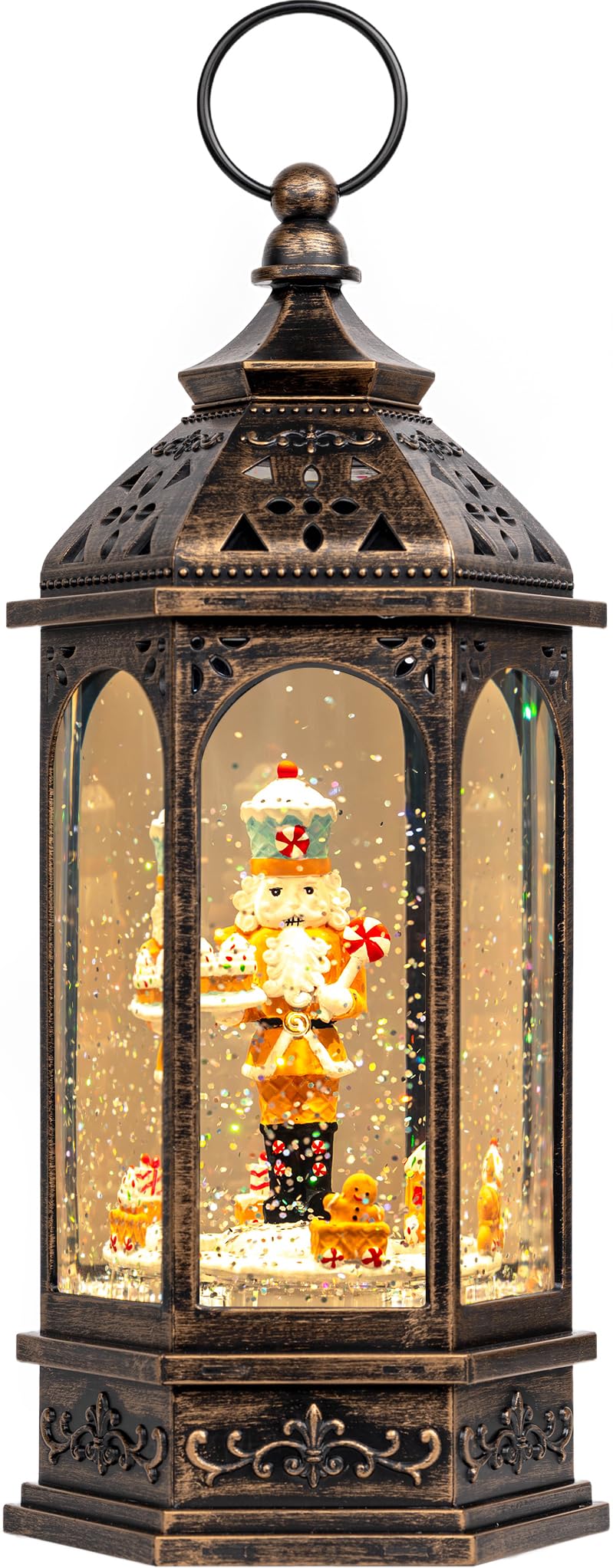 Christmas Snow Globe Lantern Water Glittering Cardinal with Music, USB Lined/Battery Operated Lighted Lantern for Christmas Festival Decoration Gifts