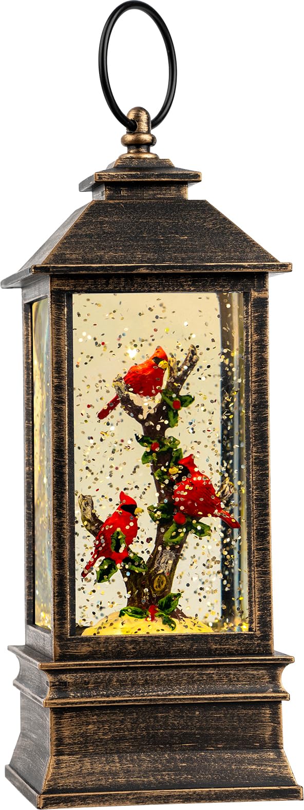 Christmas Snow Globe Lantern Water Glittering Cardinal with Music, USB Lined/Battery Operated Lighted Lantern for Christmas Festival Decoration Gifts