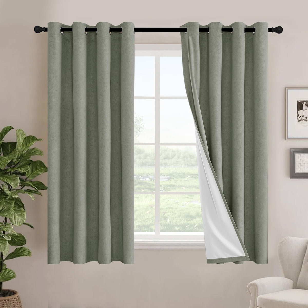 H.VERSAILTEX Linen Blackout Curtains 108 Inch Long 100% Blackout Heavy-Duty Draperies for Living Room Bedroom Thermal Insulated Textured Window Treatment Anti Rust Grommet, 2 Panels, Bright White