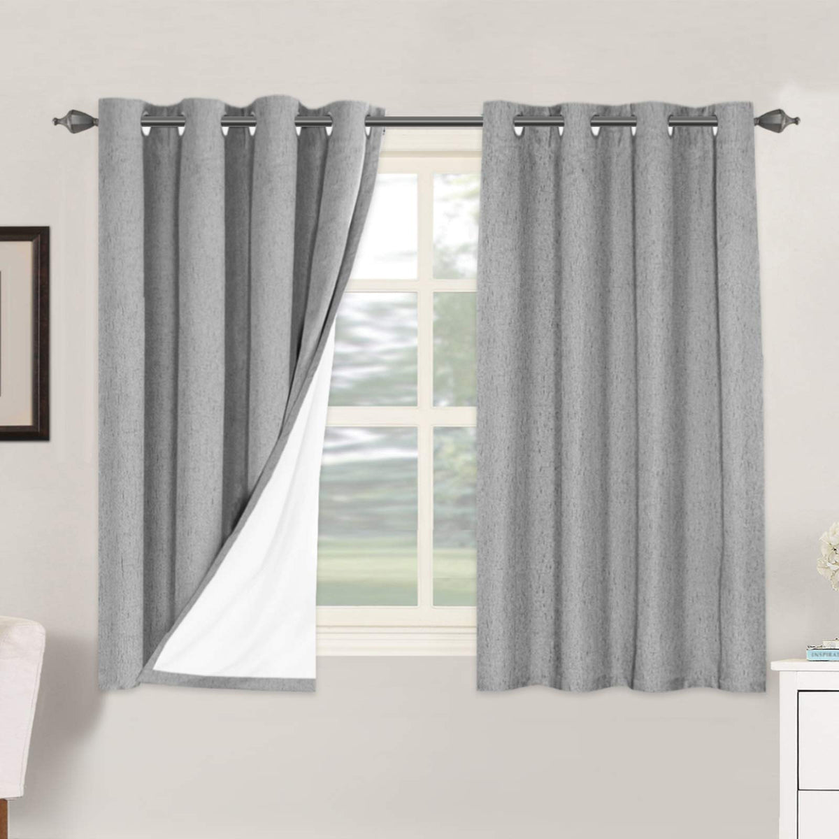 H.VERSAILTEX Linen Blackout Curtains 108 Inch Long 100% Blackout Heavy-Duty Draperies for Living Room Bedroom Thermal Insulated Textured Window Treatment Anti Rust Grommet, 2 Panels, Bright White