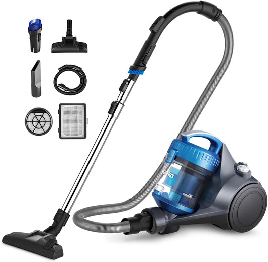 Eureka Bagless Canister Vacuum for Carpets and Hard Floors, Powerful Lightweight Vacuum Cleaner with Large 2.5L Dust Cup Extension Tube 2-in-1 Crevice Tool Floor Nozzle, Blue, Whirlwind NEN110C