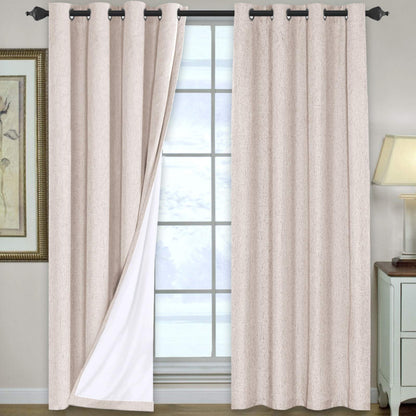 H.VERSAILTEX Linen Blackout Curtains 108 Inch Long 100% Blackout Heavy-Duty Draperies for Living Room Bedroom Thermal Insulated Textured Window Treatment Anti Rust Grommet, 2 Panels, Bright White