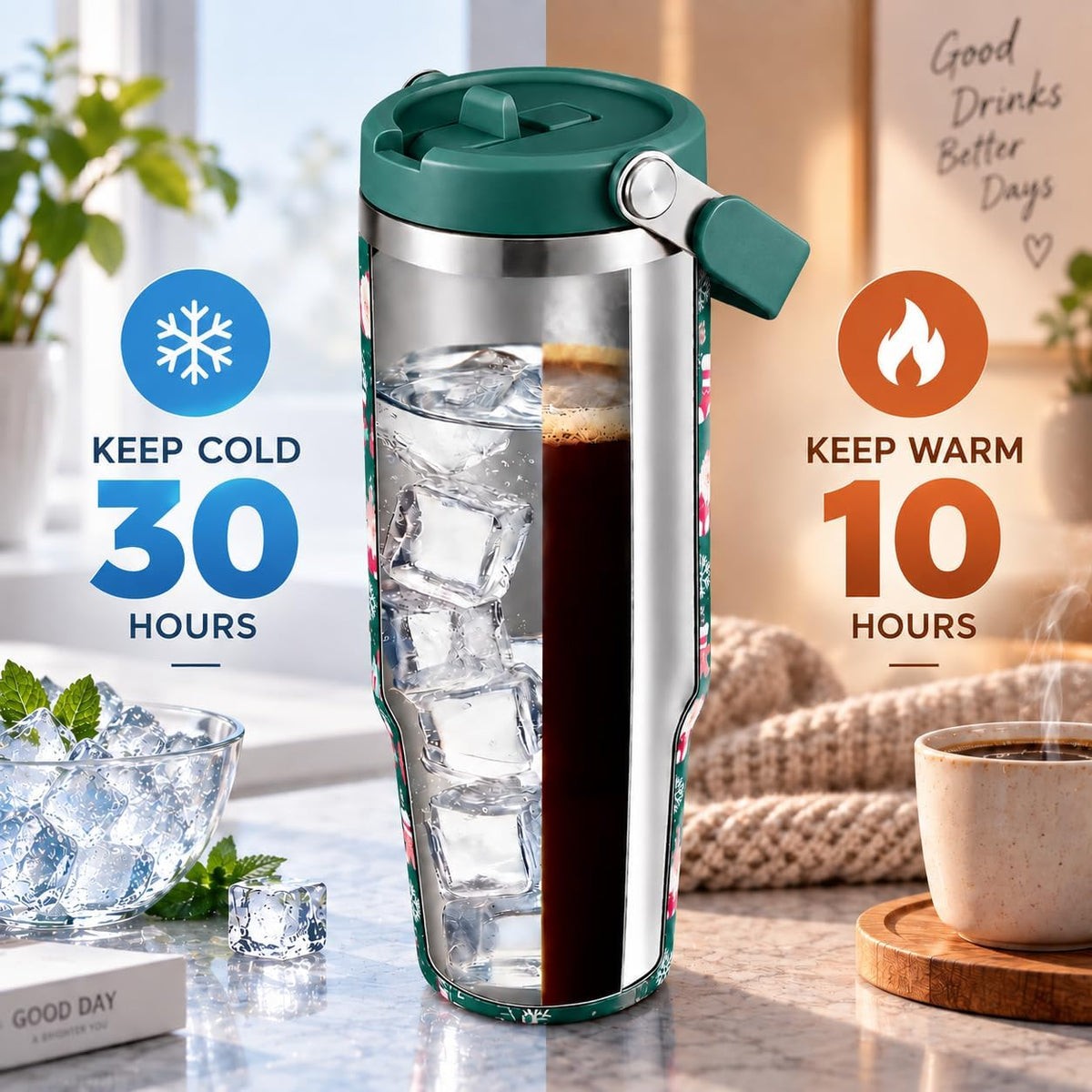 TaroKitc 30 oz Christmas Insulated Tumbler with Flip Straw and Top Handle