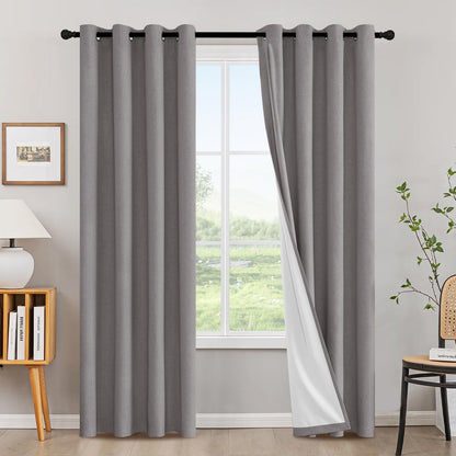 H.VERSAILTEX Linen Blackout Curtains 108 Inch Long 100% Blackout Heavy-Duty Draperies for Living Room Bedroom Thermal Insulated Textured Window Treatment Anti Rust Grommet, 2 Panels, Bright White