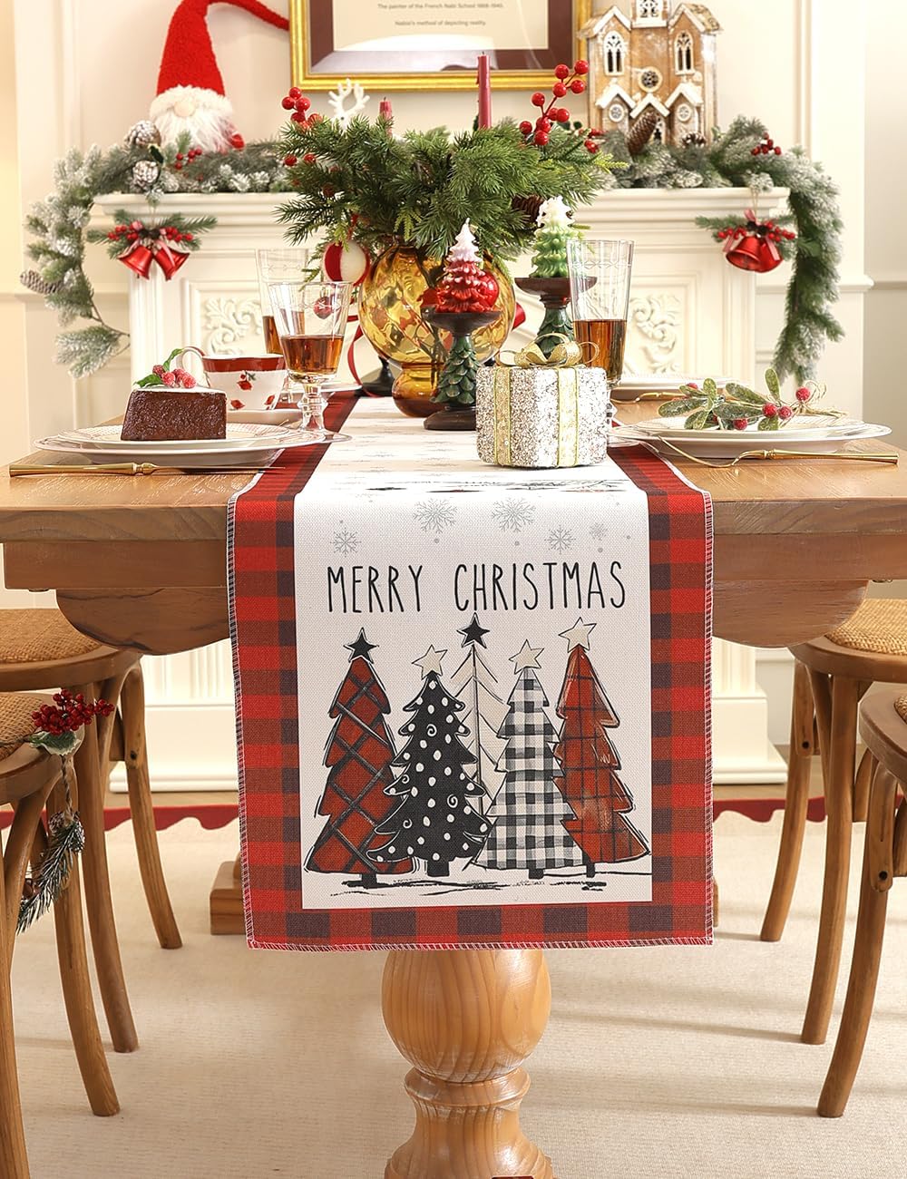 Set of 2 Christmas Table Runner, TOYPOPOR 2Pcs Buffalo Linen Christmas Trees Dining Table Runner for Xmas Holiday Seasonal Winter Decoration Indoor Outdoor Party Wedding - 72Inches